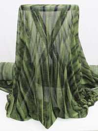 Bright Olive/Dill Green/Charcoal Nylon/Lycra Vertical Abstract Stripe Print Mesh Knit - NY Designer - 58W