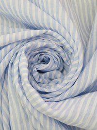 White/Pale Cornflower Cotton/Lycra Vertical Stripe Weave Crinkle Voile - NY Designer - 60W