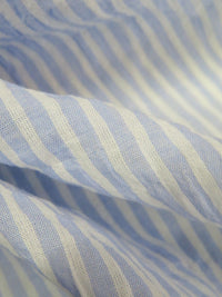White/Pale Cornflower Cotton/Lycra Vertical Stripe Weave Crinkle Voile - NY Designer - 60W