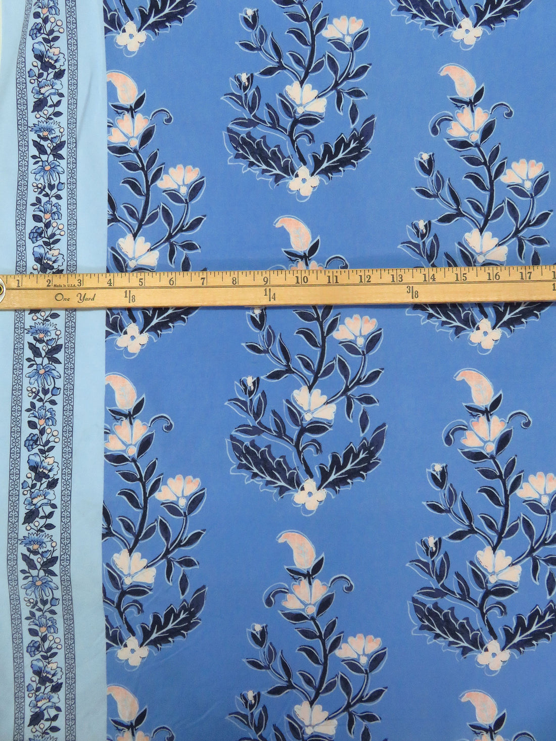 Cornflower/Pale Cerulean/Desert Sand/Multi Rayon/Nylon/Lycra Double Border Floral Print Stretch Twill Bottom Weight Woven - NY Designer - 52W