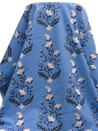 Cornflower/Pale Cerulean/Desert Sand/Multi Rayon/Nylon/Lycra Double Border Floral Print Stretch Twill Bottom Weight Woven - NY Designer - 52W