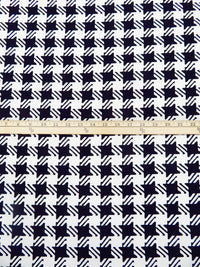 Off-White/Muted Midnight Navy 100% Polyester Novelty Houndstooth Print Crepe de Chine - NY Designer - 60W