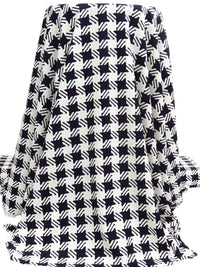 Off-White/Muted Midnight Navy 100% Polyester Novelty Houndstooth Print Crepe de Chine - NY Designer - 60W