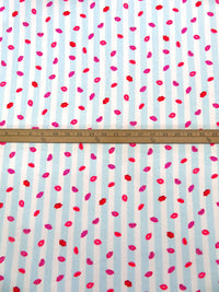 Light Sky Blue/White/Scarlet/Multi Rayon/Lycra Lips On Vertical Stripe Print Jersey Knit - NY Designer - 58W