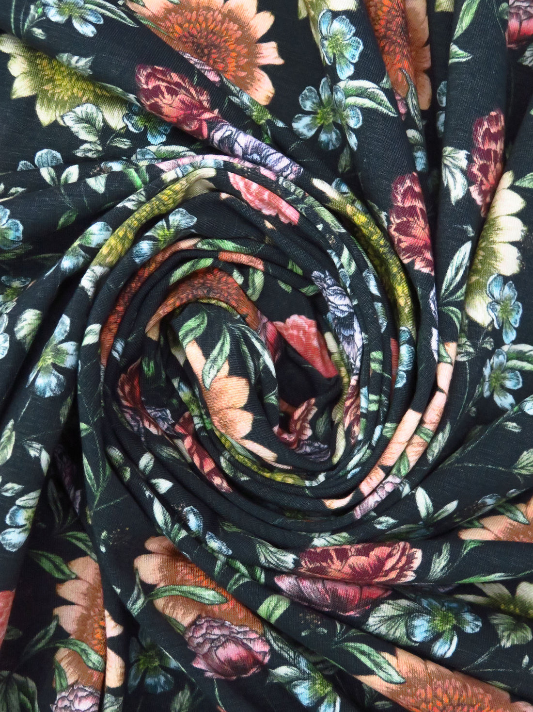 Dark Gunmetal Gray/Fern Green/Apricot/Multi Modal/Lycra Mixed Floral Print Jersey Knit 52W