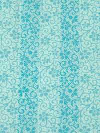 Pale Robins Egg Blue/Mid Aqua Polyester/Cotton Floral Vertical Stripe Print Broadcloth 60W