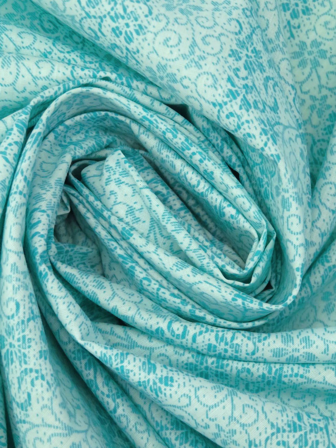 Pale Robins Egg Blue/Mid Aqua Polyester/Cotton Floral Vertical Stripe Print Broadcloth 60W