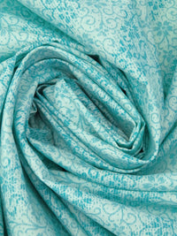 Pale Robins Egg Blue/Mid Aqua Polyester/Cotton Floral Vertical Stripe Print Broadcloth 60W