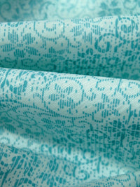 Pale Robins Egg Blue/Mid Aqua Polyester/Cotton Floral Vertical Stripe Print Broadcloth 60W