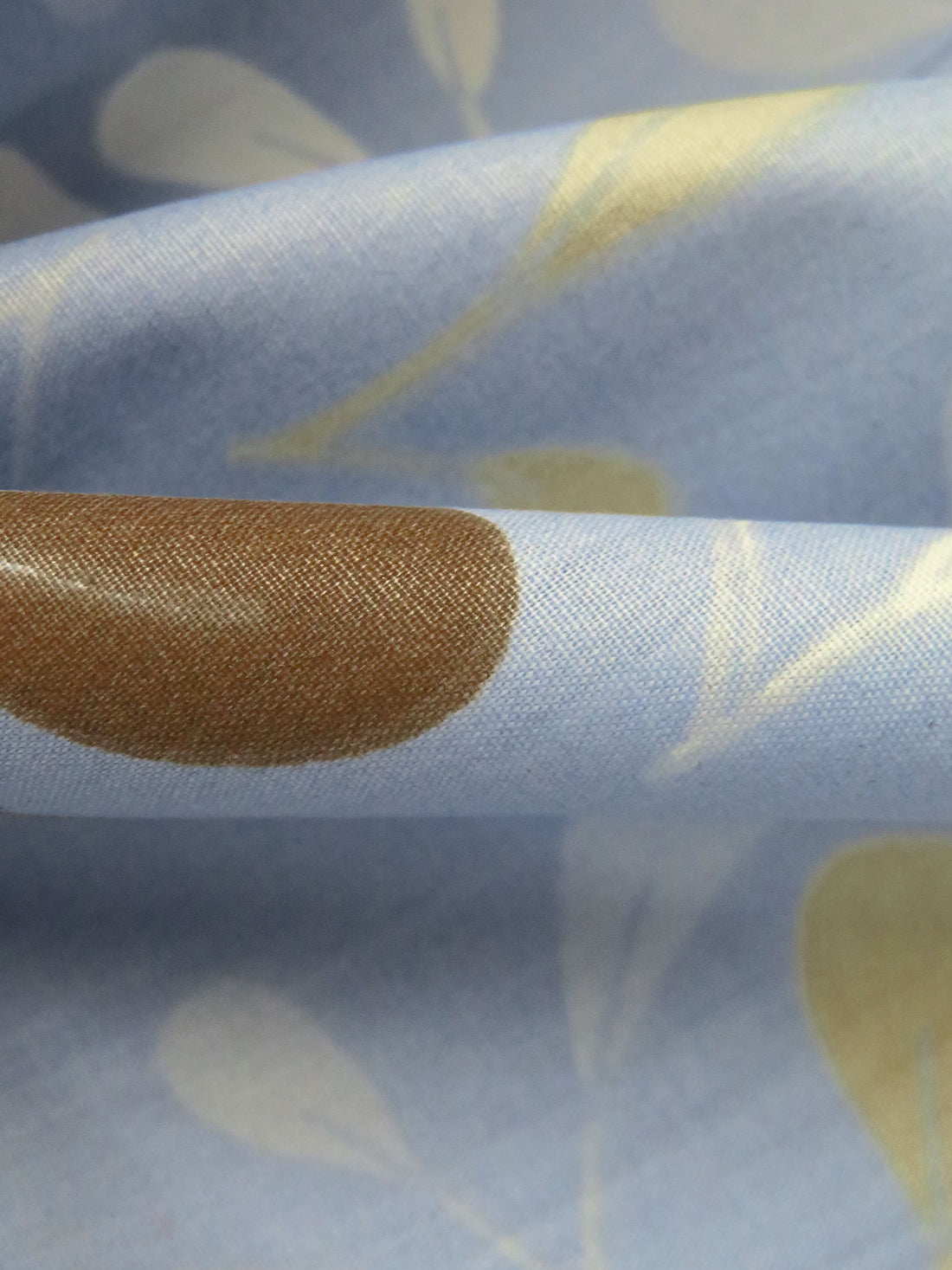 Light Blue Yonder/Khaki/White/Multi Polyester/Cotton Leaf Branch Print Broadcloth 54W