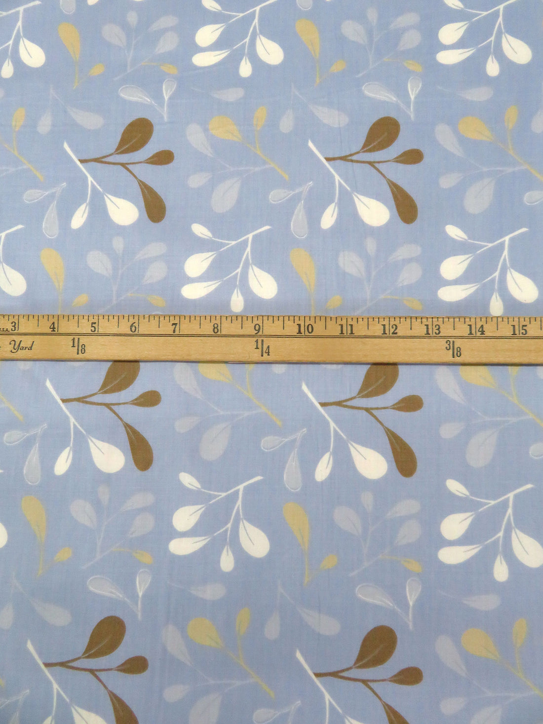 Light Blue Yonder/Khaki/White/Multi Polyester/Cotton Leaf Branch Print Broadcloth 54W