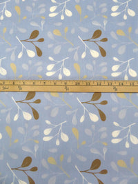 Light Blue Yonder/Khaki/White/Multi Polyester/Cotton Leaf Branch Print Broadcloth 54W