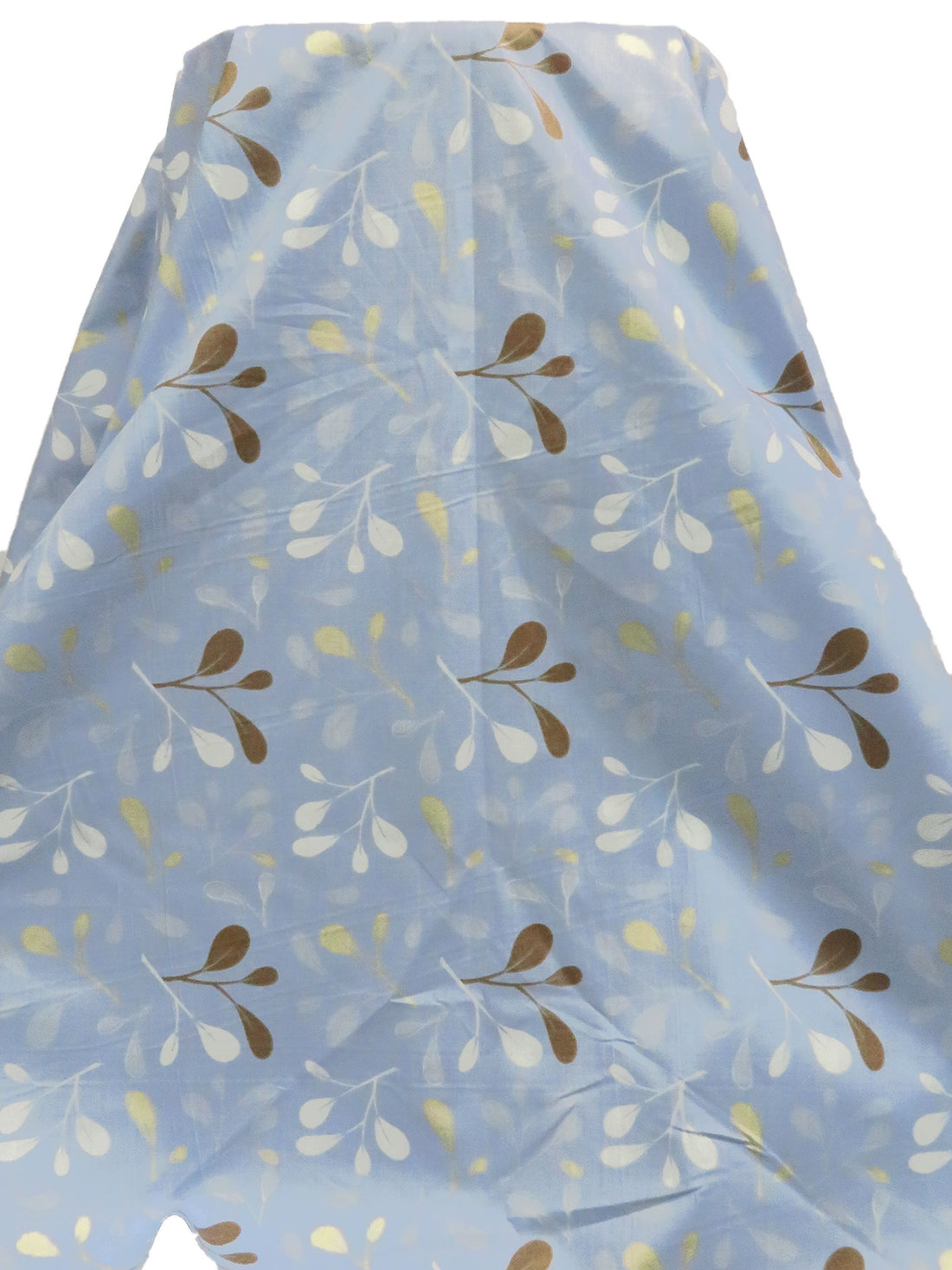 Light Blue Yonder/Khaki/White/Multi Polyester/Cotton Leaf Branch Print Broadcloth 54W