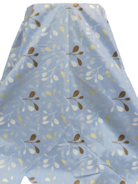 Light Blue Yonder/Khaki/White/Multi Polyester/Cotton Leaf Branch Print Broadcloth 54W