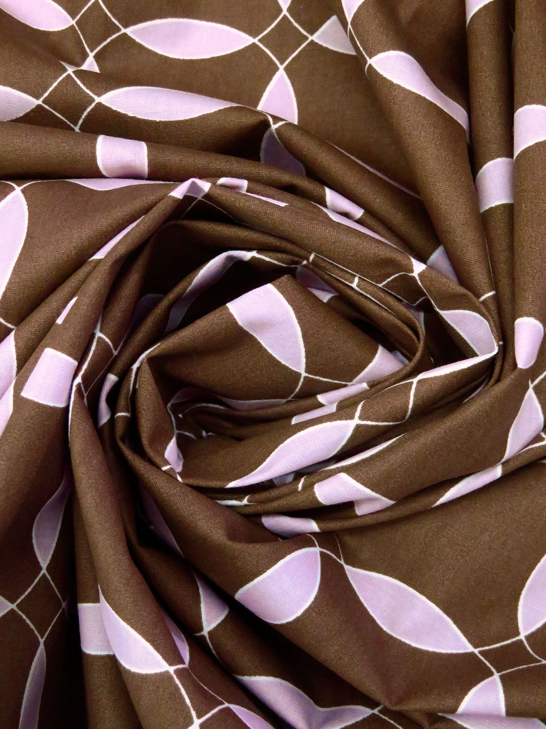 Van Dyke Brown/White/Pink Thistle Polyester/Cotton Geometric Tile Print Broadcloth 60W