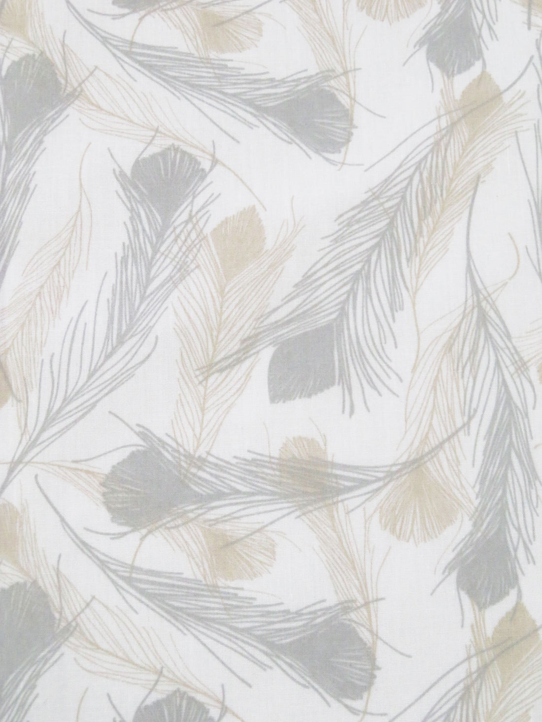 White/Light Bamboo/Silver Polyester/Cotton Feather Print Broadcloth 58W