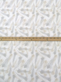 White/Light Bamboo/Silver Polyester/Cotton Feather Print Broadcloth 58W