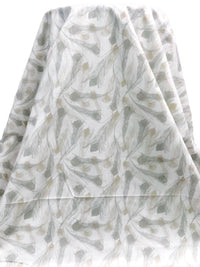 White/Light Bamboo/Silver Polyester/Cotton Feather Print Broadcloth 58W