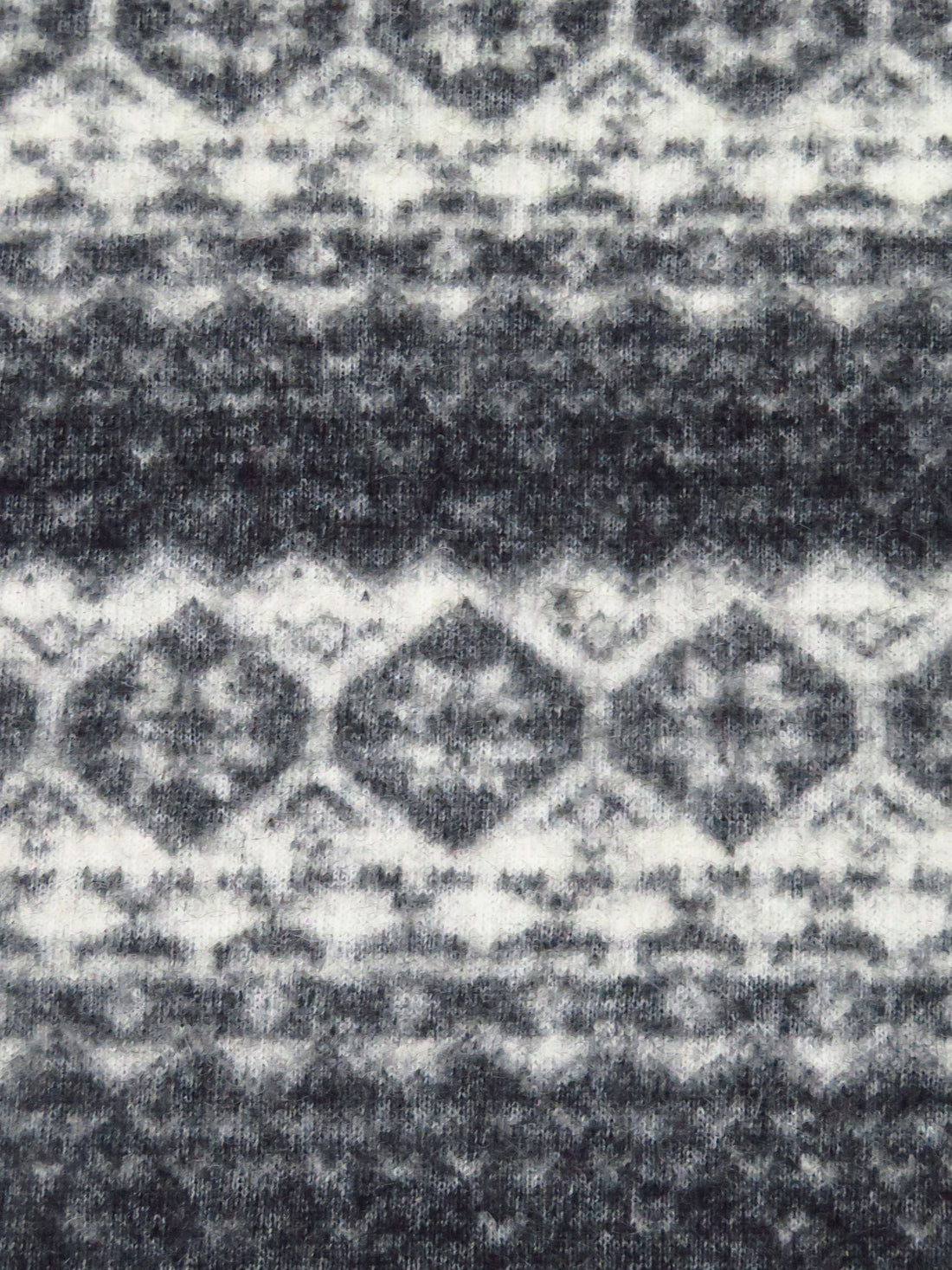 Charcoal/Off-White 100% Wool Horizontal Fair Isle Stripe Weave Heavy Sweater Knit 50W