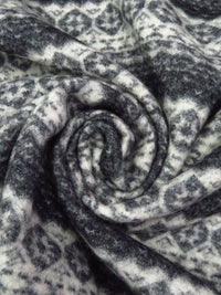 Charcoal/Off-White 100% Wool Horizontal Fair Isle Stripe Weave Heavy Sweater Knit 50W