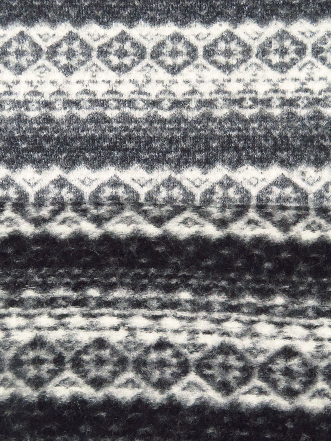 Charcoal/Off-White 100% Wool Horizontal Fair Isle Stripe Weave Heavy Sweater Knit 50W