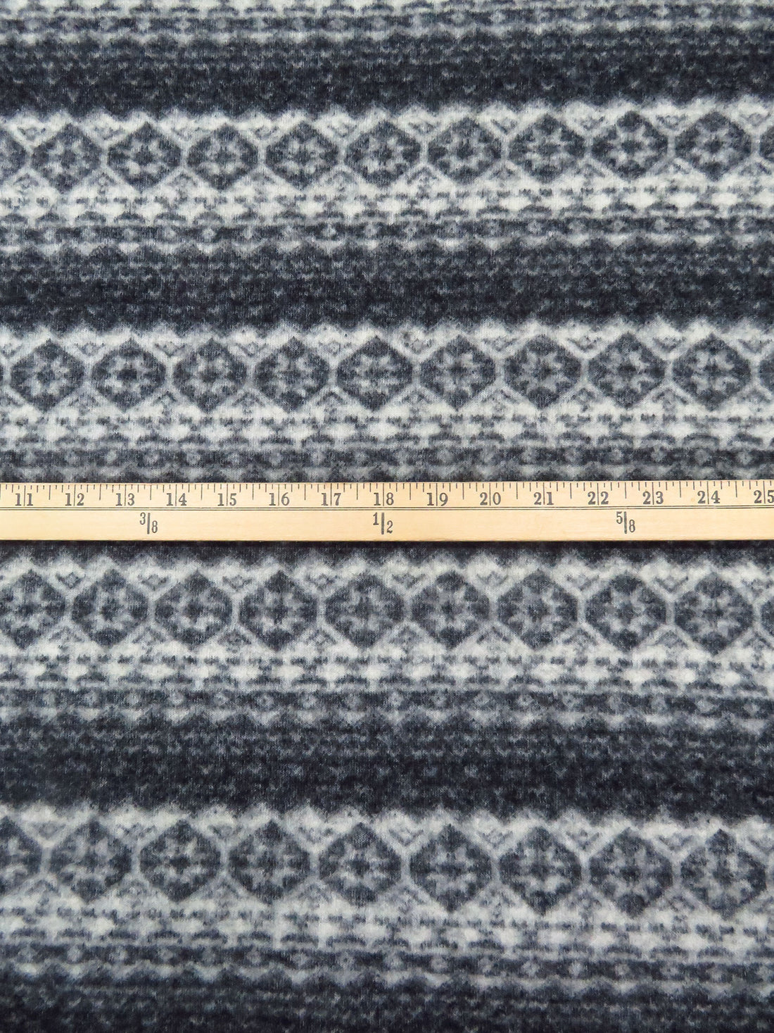 Charcoal/Off-White 100% Wool Horizontal Fair Isle Stripe Weave Heavy Sweater Knit 50W
