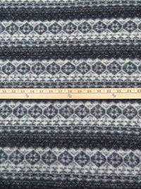 Charcoal/Off-White 100% Wool Horizontal Fair Isle Stripe Weave Heavy Sweater Knit 50W