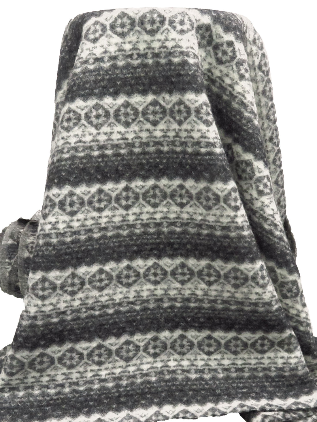 Charcoal/Off-White 100% Wool Horizontal Fair Isle Stripe Weave Heavy Sweater Knit 50W
