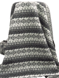 Charcoal/Off-White 100% Wool Horizontal Fair Isle Stripe Weave Heavy Sweater Knit 50W