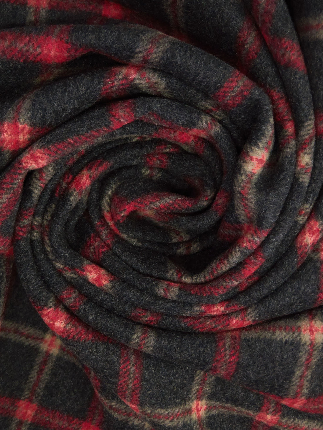 Dark Charcoal/Pale Taupe/Dark Red 100% Wool Plaid Weave Coating 60W