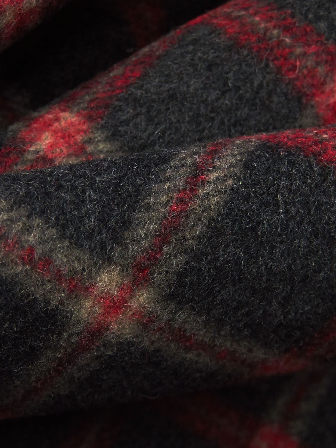 Dark Charcoal/Pale Taupe/Dark Red 100% Wool Plaid Weave Coating 60W