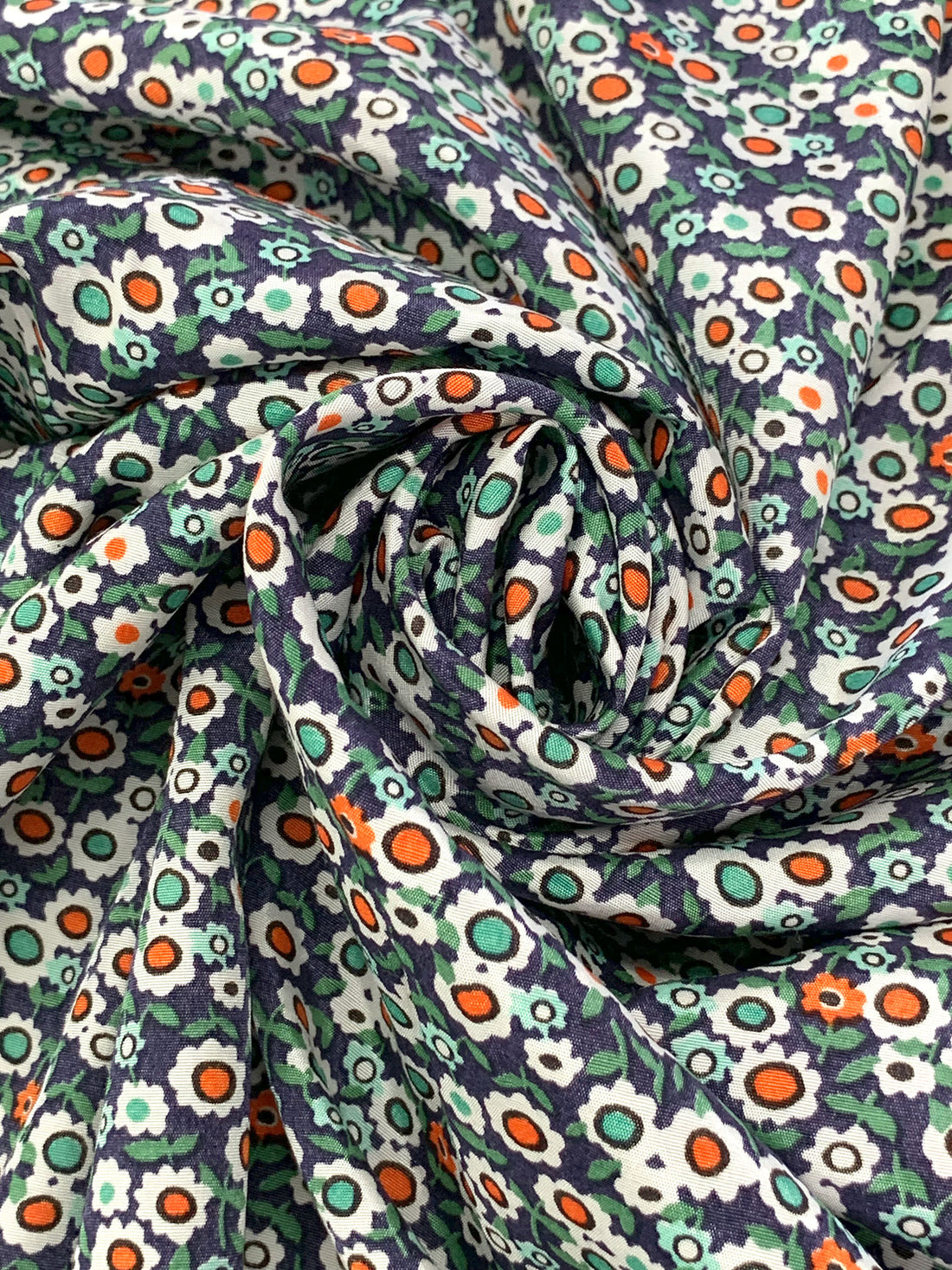 Deep Blueberry/Mandarin/White/Multi 100% Rayon Floral Print Shirting 56W