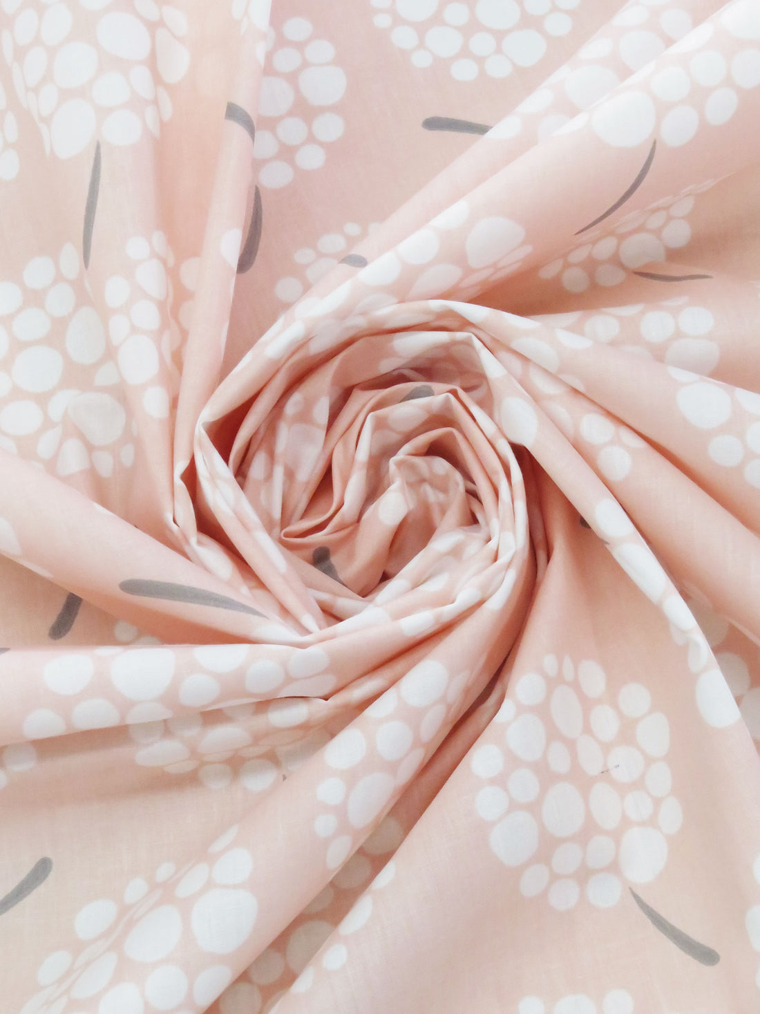 Muted Peach/White/Muted Lead Gray Polyester/Cotton Abstract Floral Print Broadcloth 58W