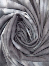 Dim Gray/White/Light Steel Blue 100% Rayon Tie-Dye Look Stripe Print Crinkle Challis 50W