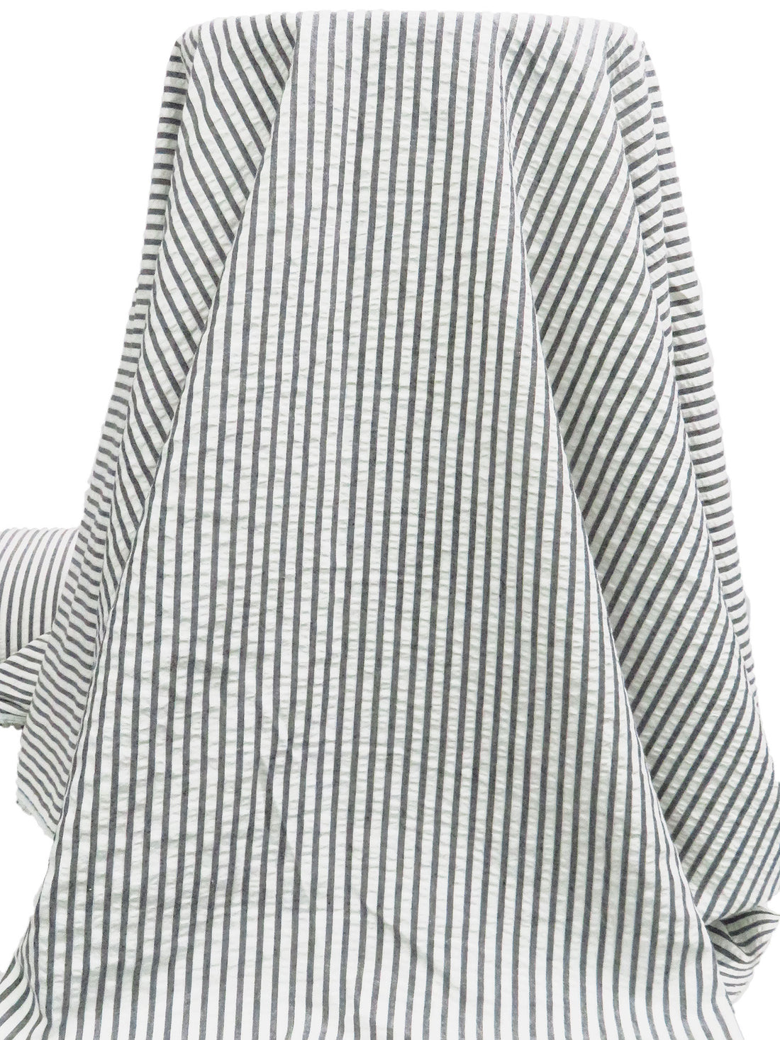 Warm White/Black 100% Cotton Vertical Stripe Weave Seersucker 54W
