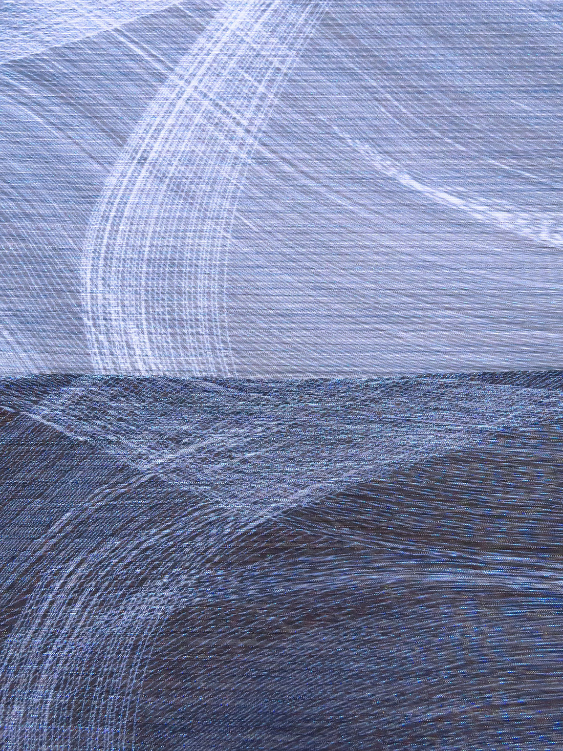 Midnight Blue/Black/Tropical Blue/White Polyester/Metallic/Lycra Abstract Wave Print Pleated Sheer Knit - NY Designer - 54W