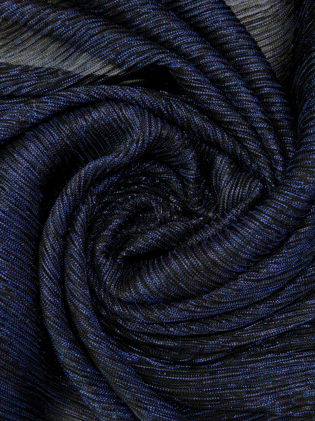 Midnight Navy/Black Polyester/Metallic/Lycra Pleated Sheer Knit - NY Designer - 54W
