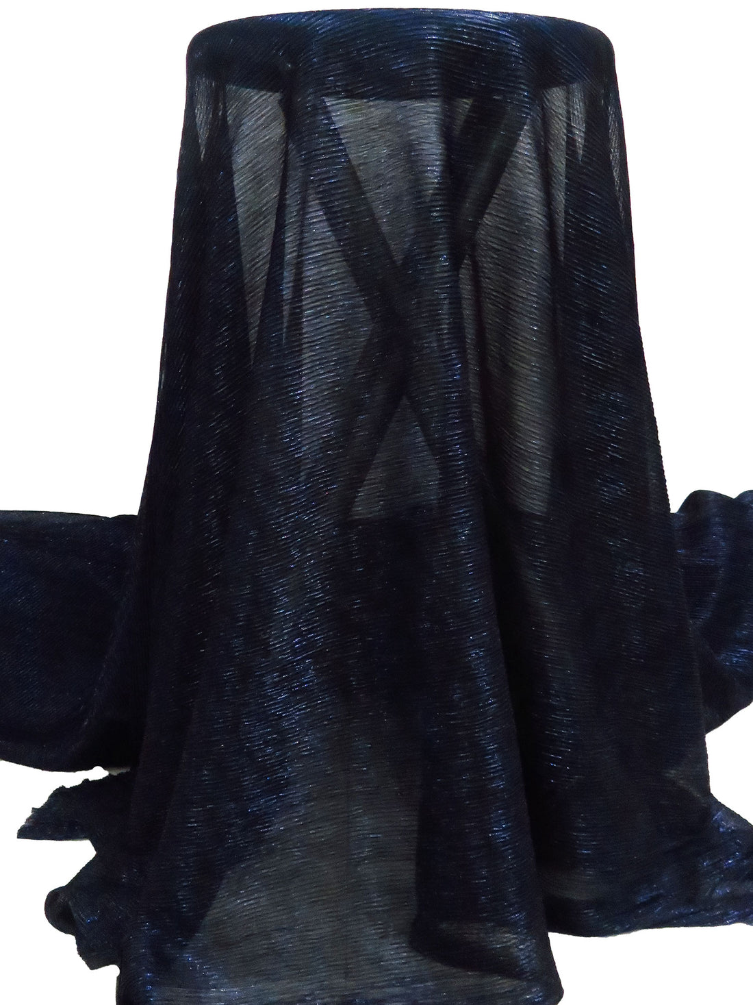 Midnight Navy/Black Polyester/Metallic/Lycra Pleated Sheer Knit - NY Designer - 54W