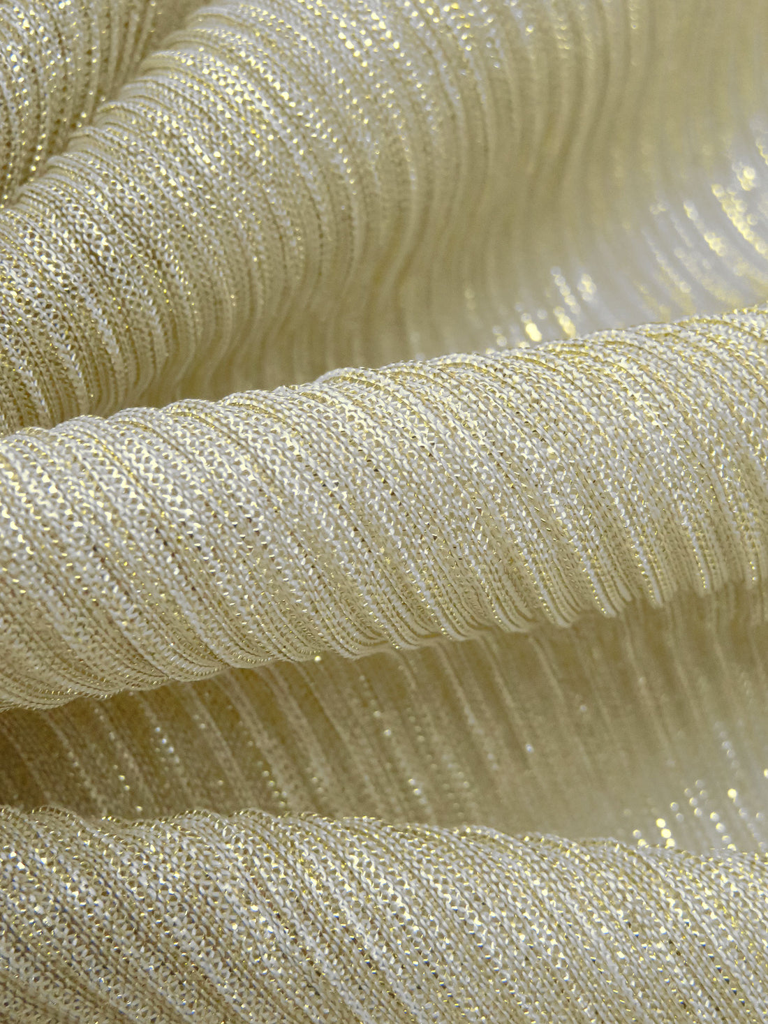 Gold/White Polyester/Metallic/Lycra Pleated Sheer Knit - NY Designer - 54W
