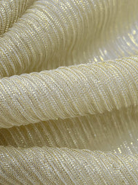 Gold/White Polyester/Metallic/Lycra Pleated Sheer Knit - NY Designer - 54W