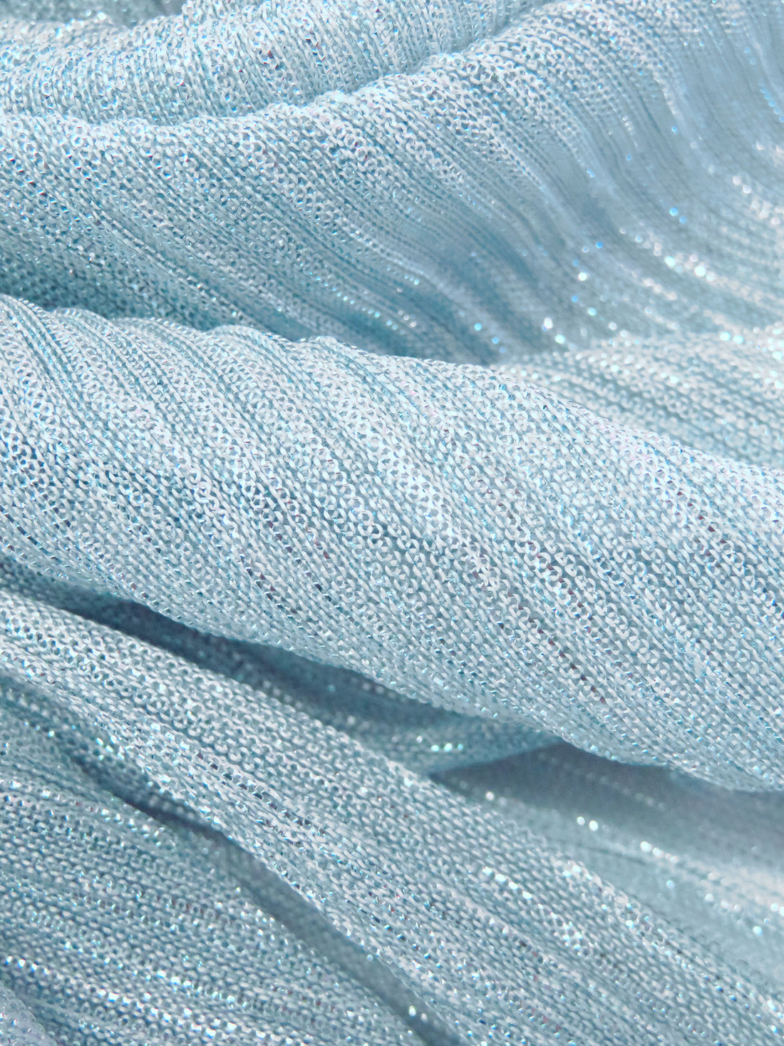 Light Sky Blue/White Polyester/Metallic/Lycra Pleated Sheer Knit - NY Designer - 54W