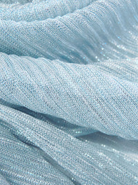 Light Sky Blue/White Polyester/Metallic/Lycra Pleated Sheer Knit - NY Designer - 54W