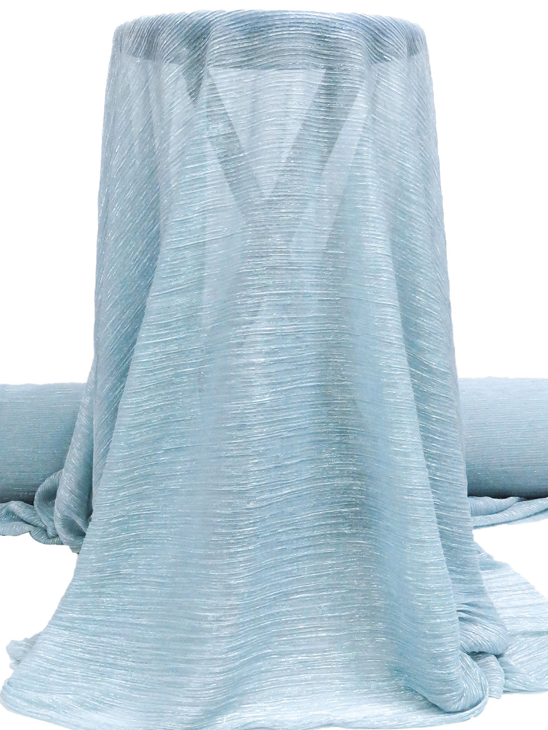 Light Sky Blue/White Polyester/Metallic/Lycra Pleated Sheer Knit - NY Designer - 54W