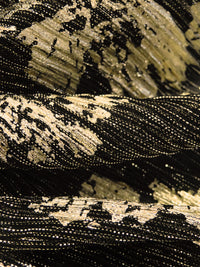 Black/Gold Polyester/Metallic/Lycra Floral Foil Print Pleated Sheer Knit - NY Designer - 54W