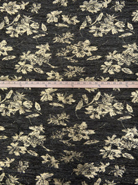 Black/Gold Polyester/Metallic/Lycra Floral Foil Print Pleated Sheer Knit - NY Designer - 54W