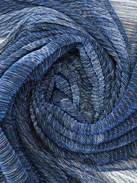 Midnight Blue/Black/Tropical Blue/White Polyester/Metallic/Lycra Abstract Wave Print Pleated Sheer Knit - NY Designer - 54W