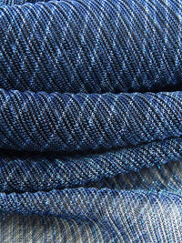 Midnight Blue/Black/Tropical Blue/White Polyester/Metallic/Lycra Abstract Wave Print Pleated Sheer Knit - NY Designer - 54W