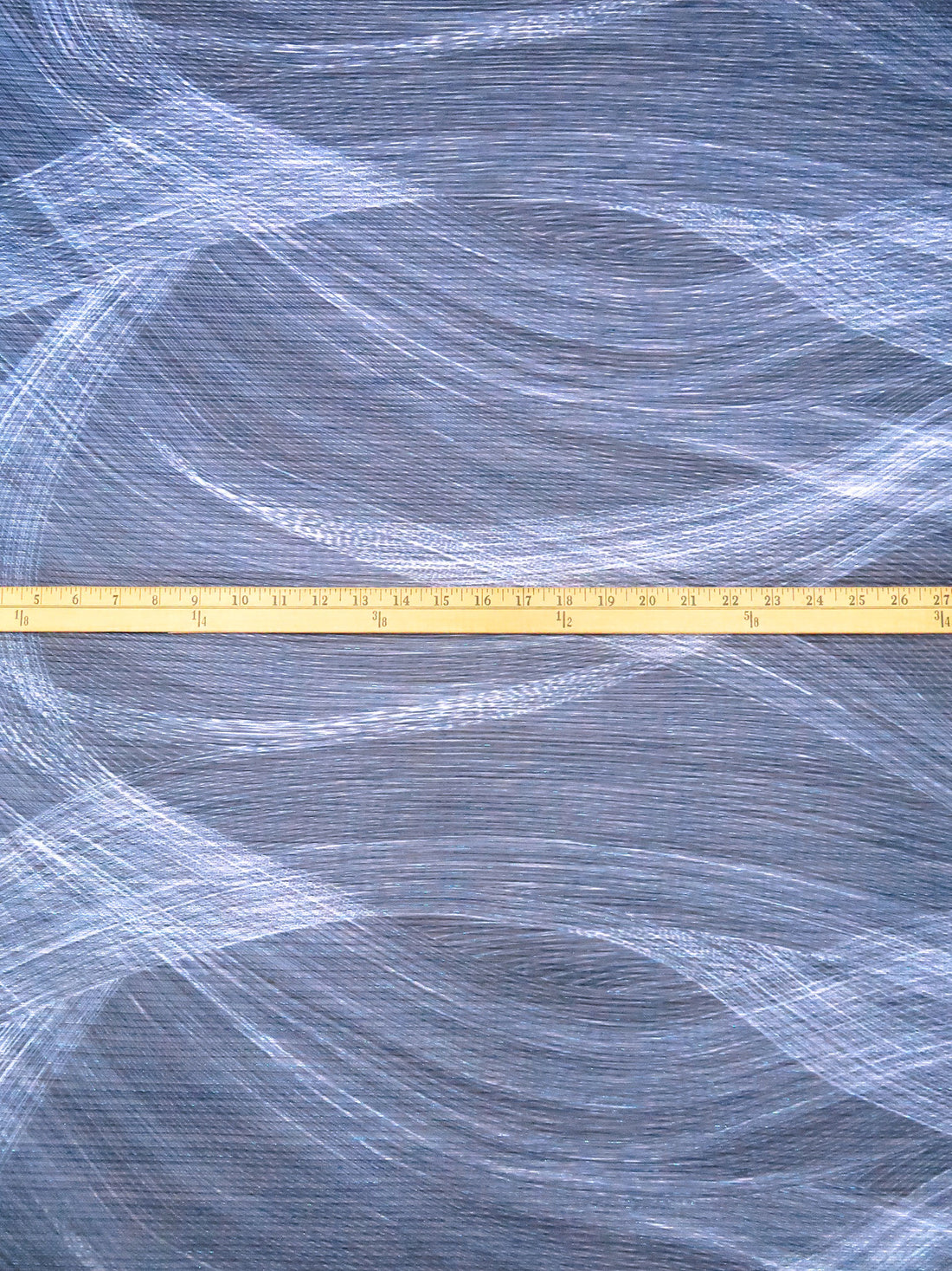 Midnight Blue/Black/Tropical Blue/White Polyester/Metallic/Lycra Abstract Wave Print Pleated Sheer Knit - NY Designer - 54W