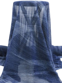 Midnight Blue/Black/Tropical Blue/White Polyester/Metallic/Lycra Abstract Wave Print Pleated Sheer Knit - NY Designer - 54W