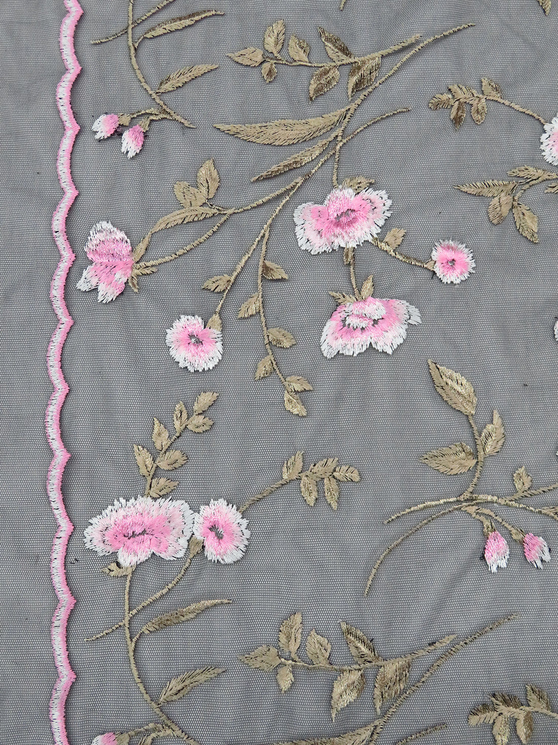 Bubblegum Pink/Black/Baby Bok Choy/Multi 100% Nylon Double Border Scalloped Embroidered Floral Netting - NY Designer - 56W